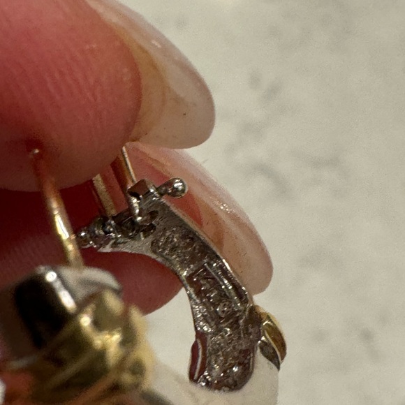 Omega-Back Two-Tone 14K gold Diamond Earrings - Picture 10 of 16